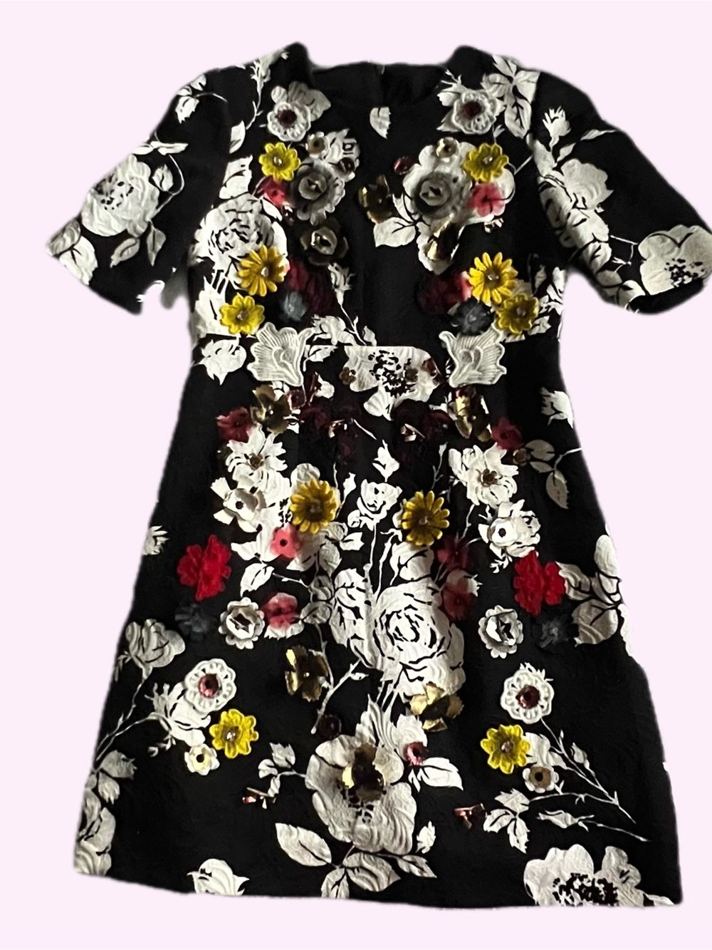 Dolce And Gabbana Floral Embroidered Shift Dress with Red and Yellow Accents - Picture 3 of 3